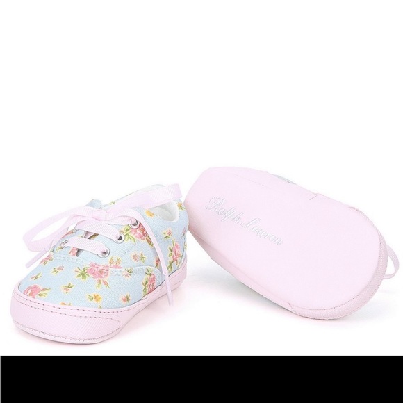 Polo Ralph Lauren Other - Ralph Lauren Polo Light Blue and Pink Floral Canvas Baby Shoes size 3 GUC